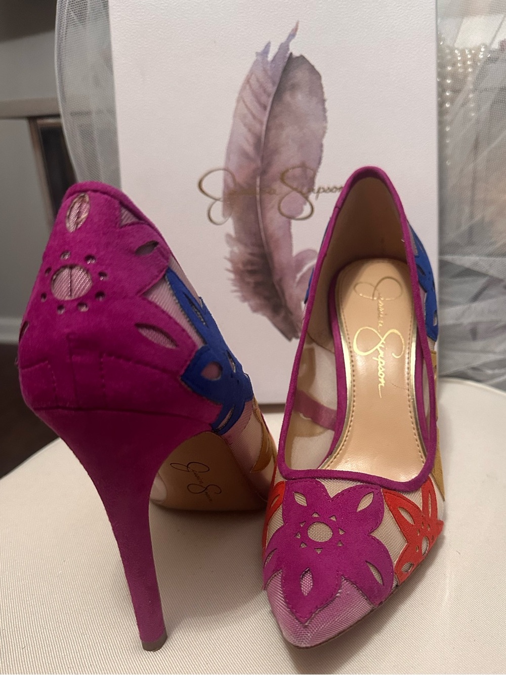 Jessica Simpson Multicolor Floral Cutout Pointed-Toe Pumps - Picture 2 of 9